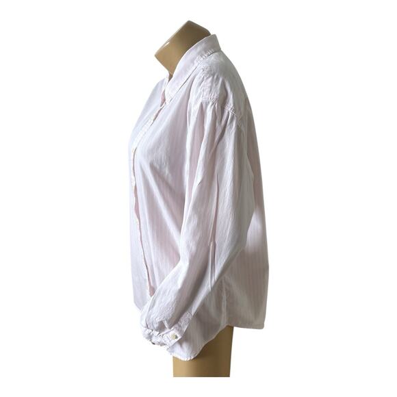 Talbots Women's White Pink Striped Button Up Shirt Collared 100% Cotton Size XL - Picture 2 of 7